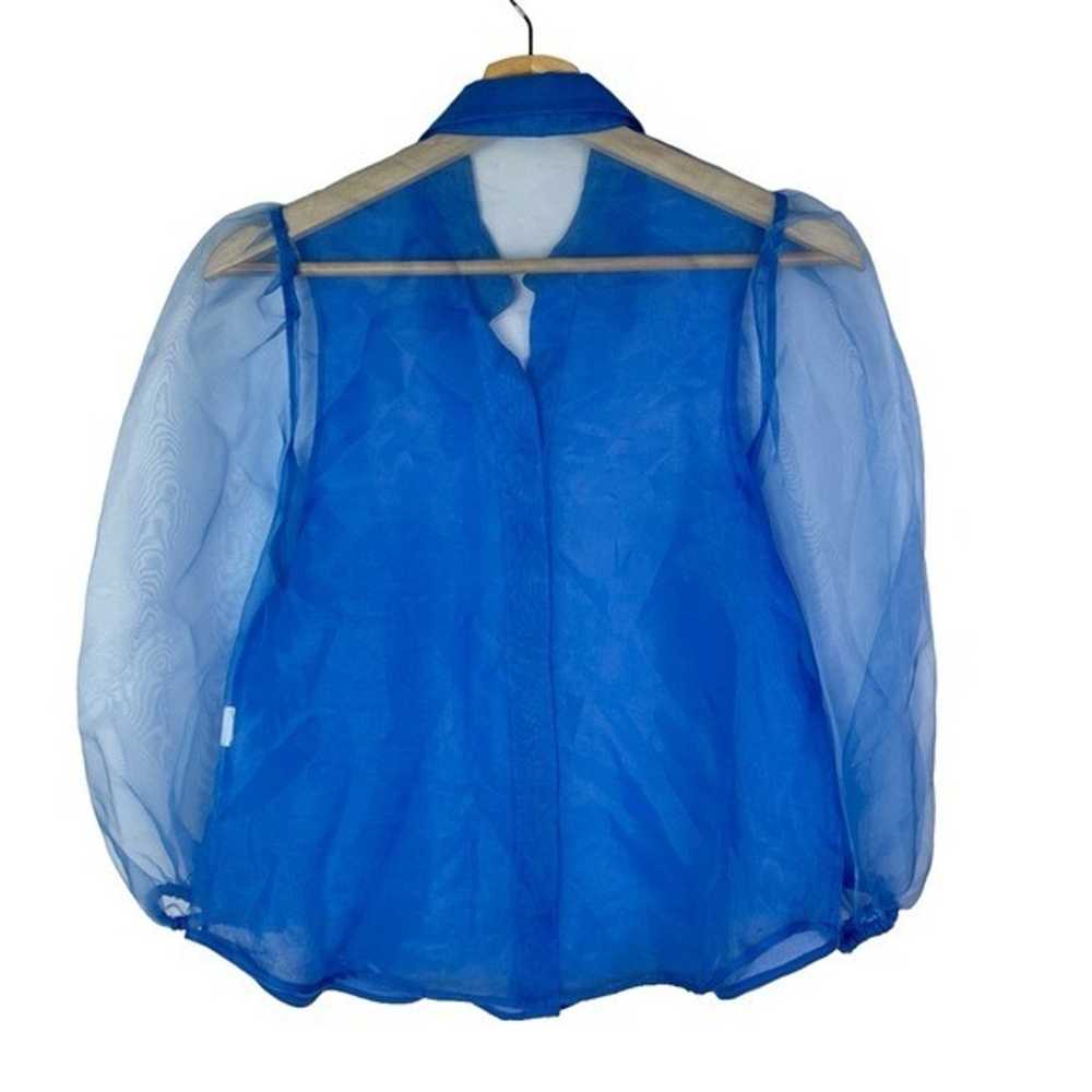 Zara Blue Organza Sheer Long Sleeve Button Down T… - image 3