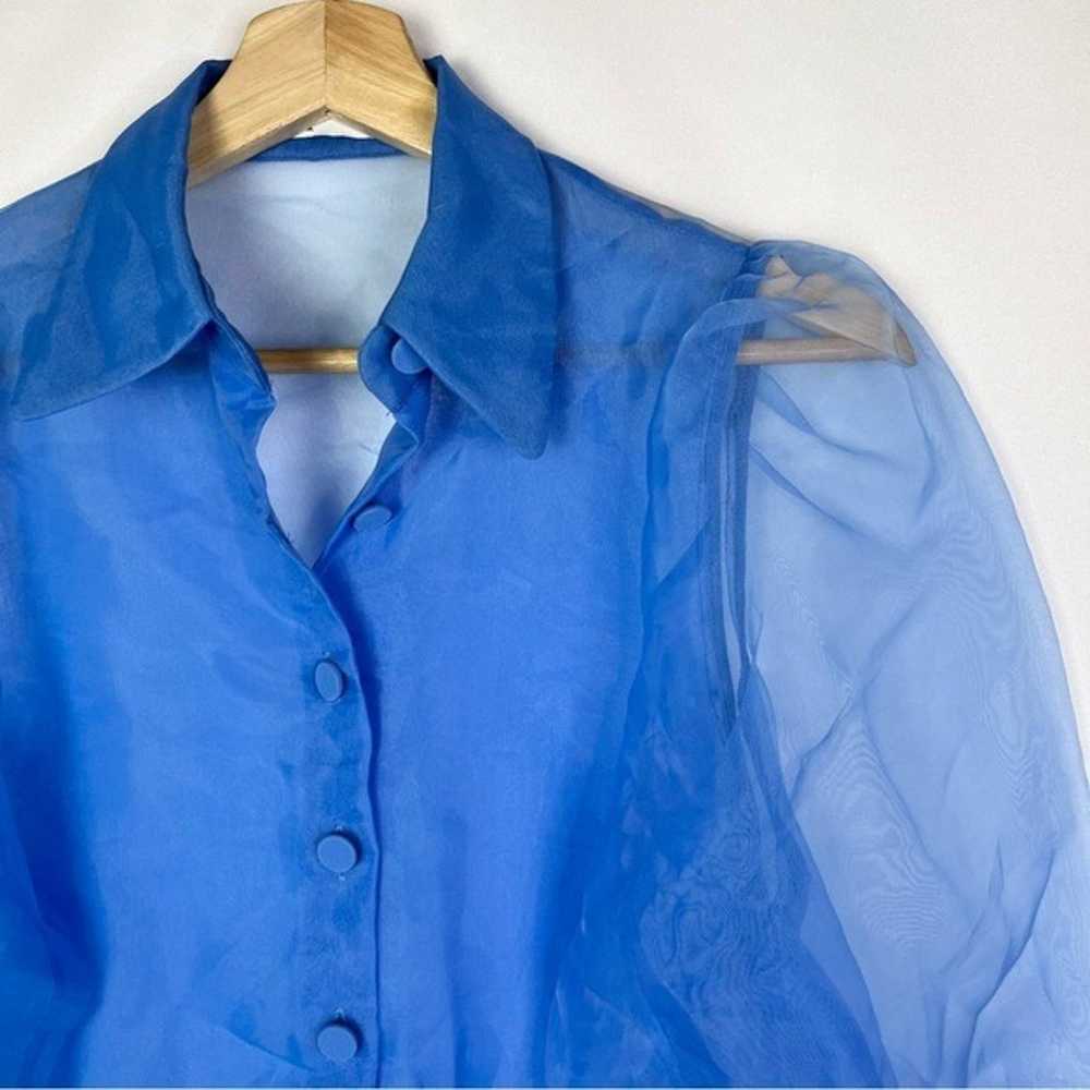 Zara Blue Organza Sheer Long Sleeve Button Down T… - image 4