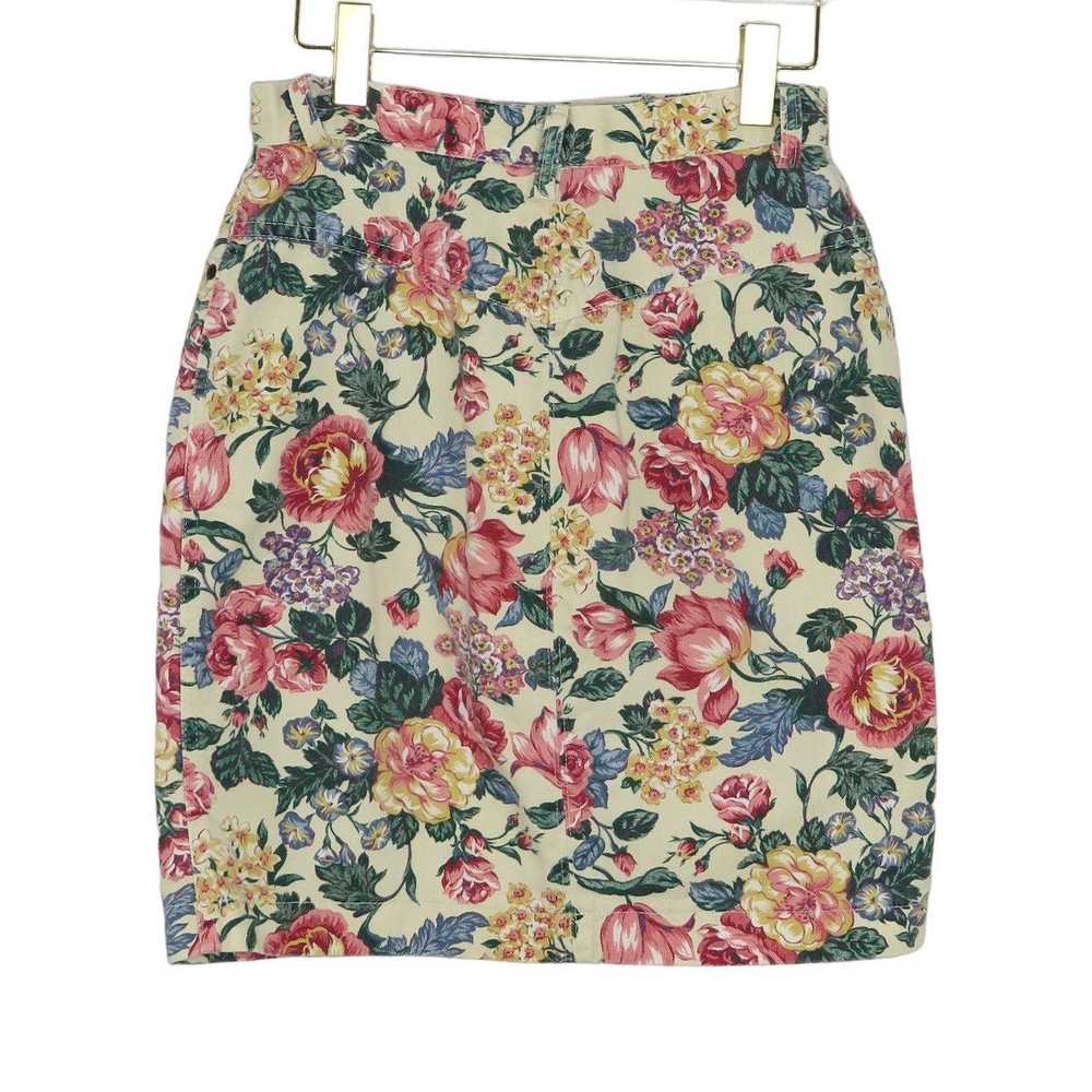 Vintage 1980s Vintage Floral Denim Skirt 27" High… - image 2