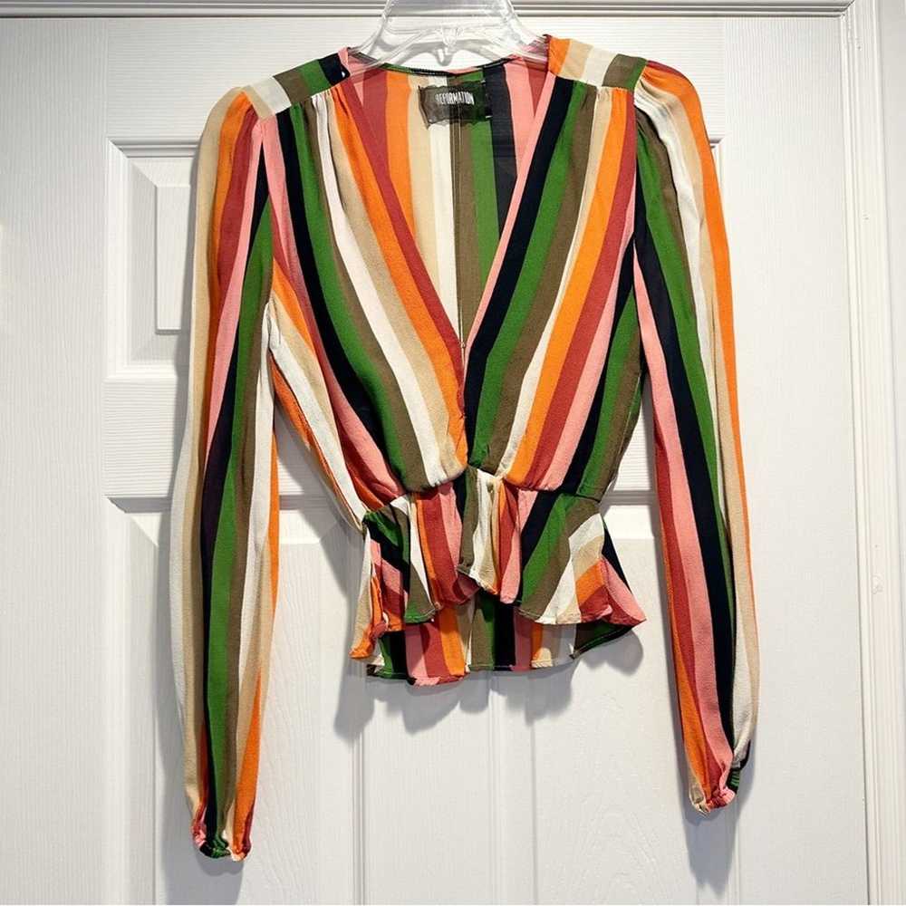 Reformation Camilla Rainbow Stripes Blouse Top Sh… - image 1