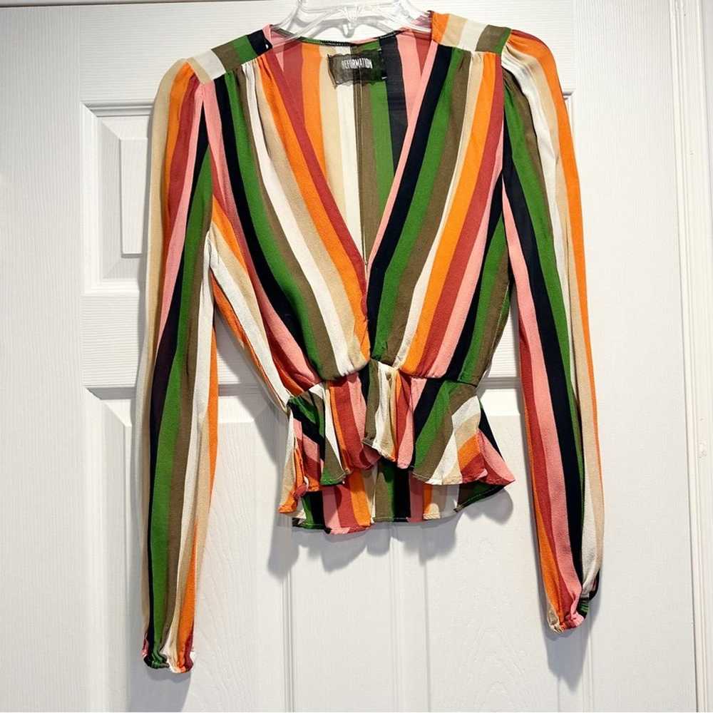 Reformation Camilla Rainbow Stripes Blouse Top Sh… - image 8