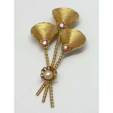 Vintage Vintage pearl pink rhinestone brooch pin - image 1