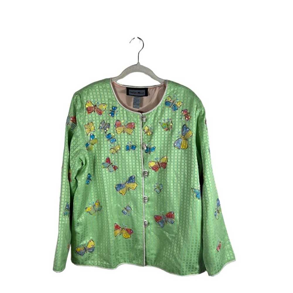 Indigo Moon Mint Green Sequin Butterflies Jacket - image 1