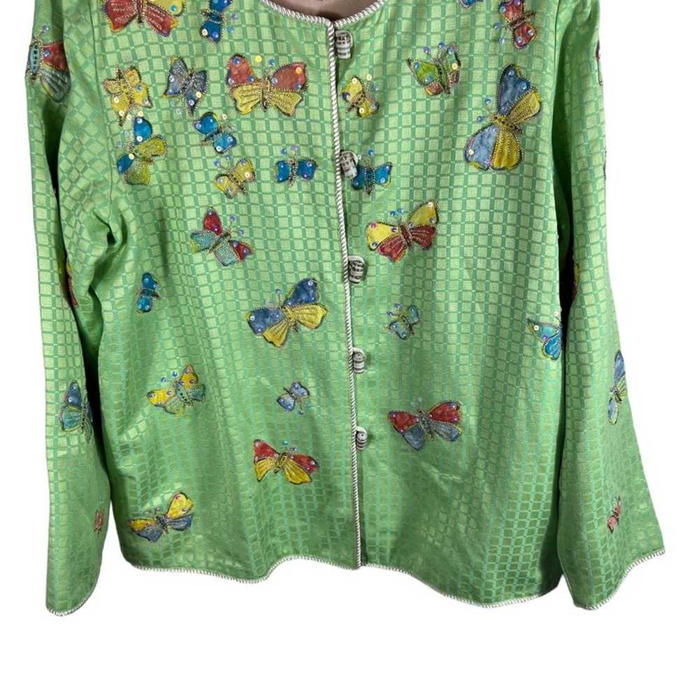 Indigo Moon Mint Green Sequin Butterflies Jacket - image 4