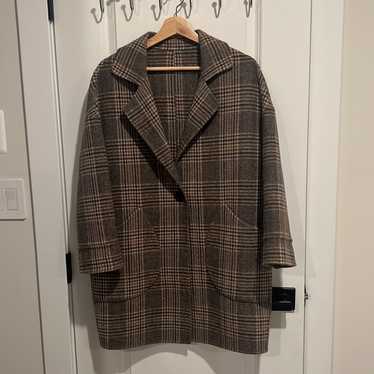 Single-Breasted Plaid Wool Coat