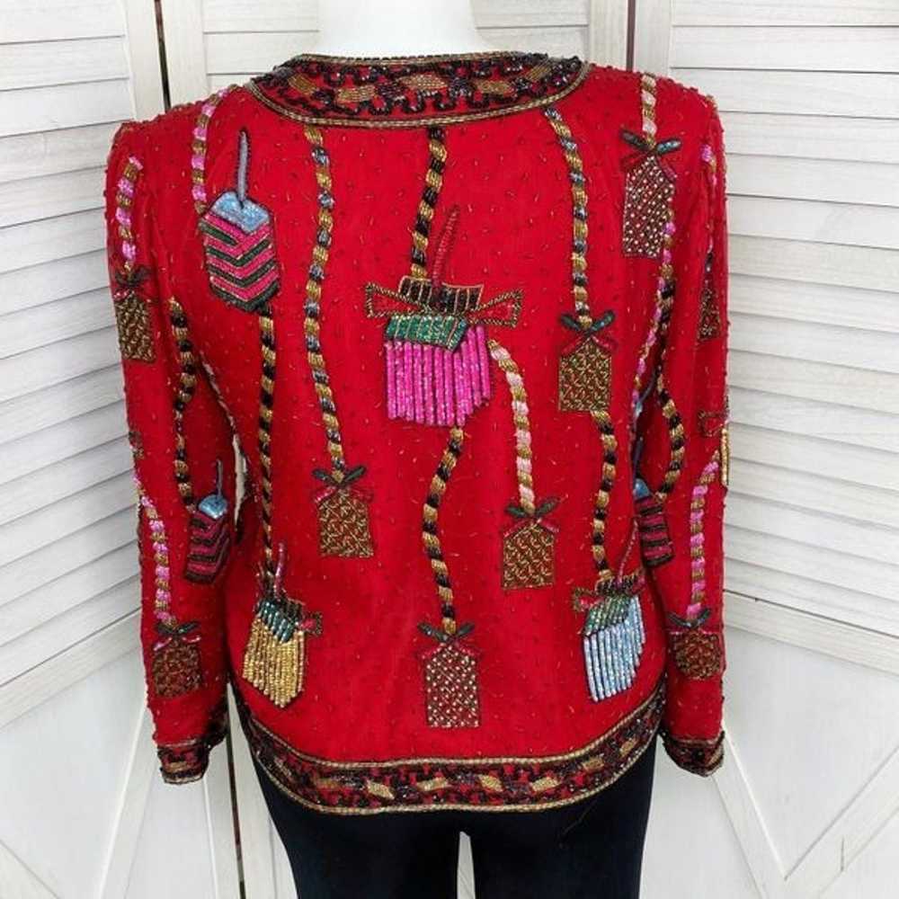 Scala Vintage Beaded Silk Holiday Party Jacket Re… - image 4