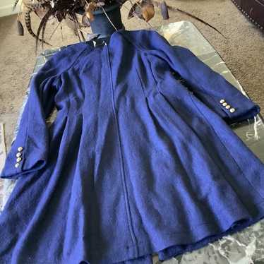 Free people navy blue collarless wool swing coat … - image 1