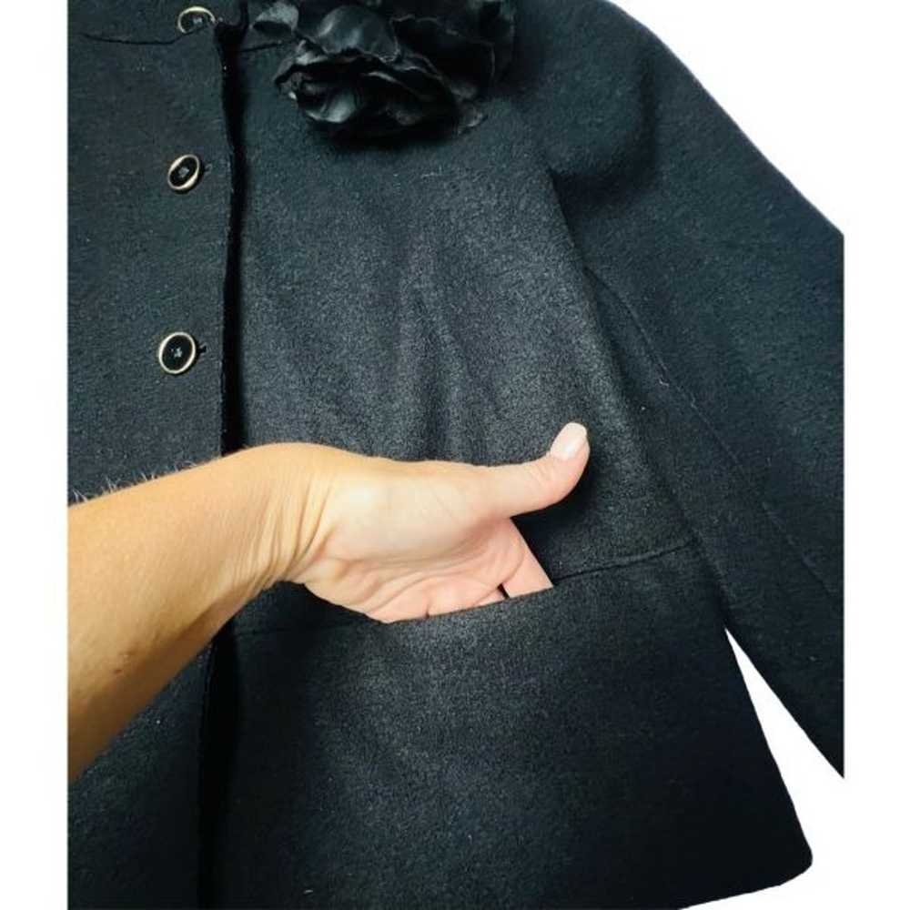 DKNY Vintage Style Black 100% Wool Swing Coat Man… - image 4