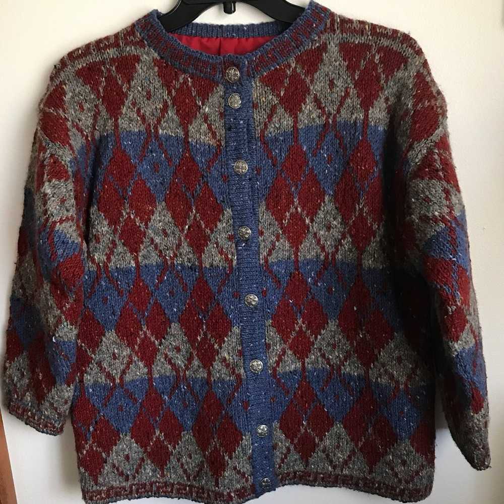 Vintage L/XL Argyle Wool Sweater Coat - image 1