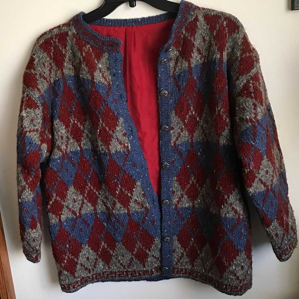 Vintage L/XL Argyle Wool Sweater Coat - image 2