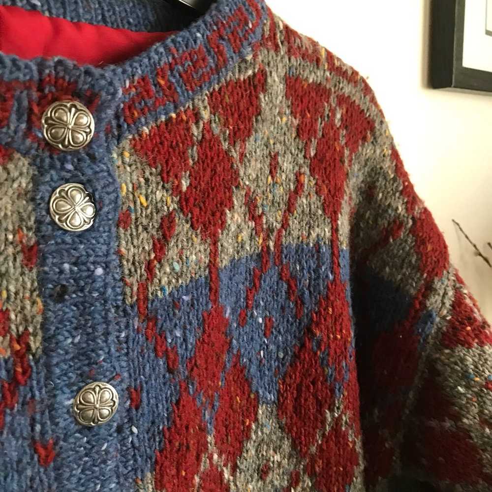 Vintage L/XL Argyle Wool Sweater Coat - image 4