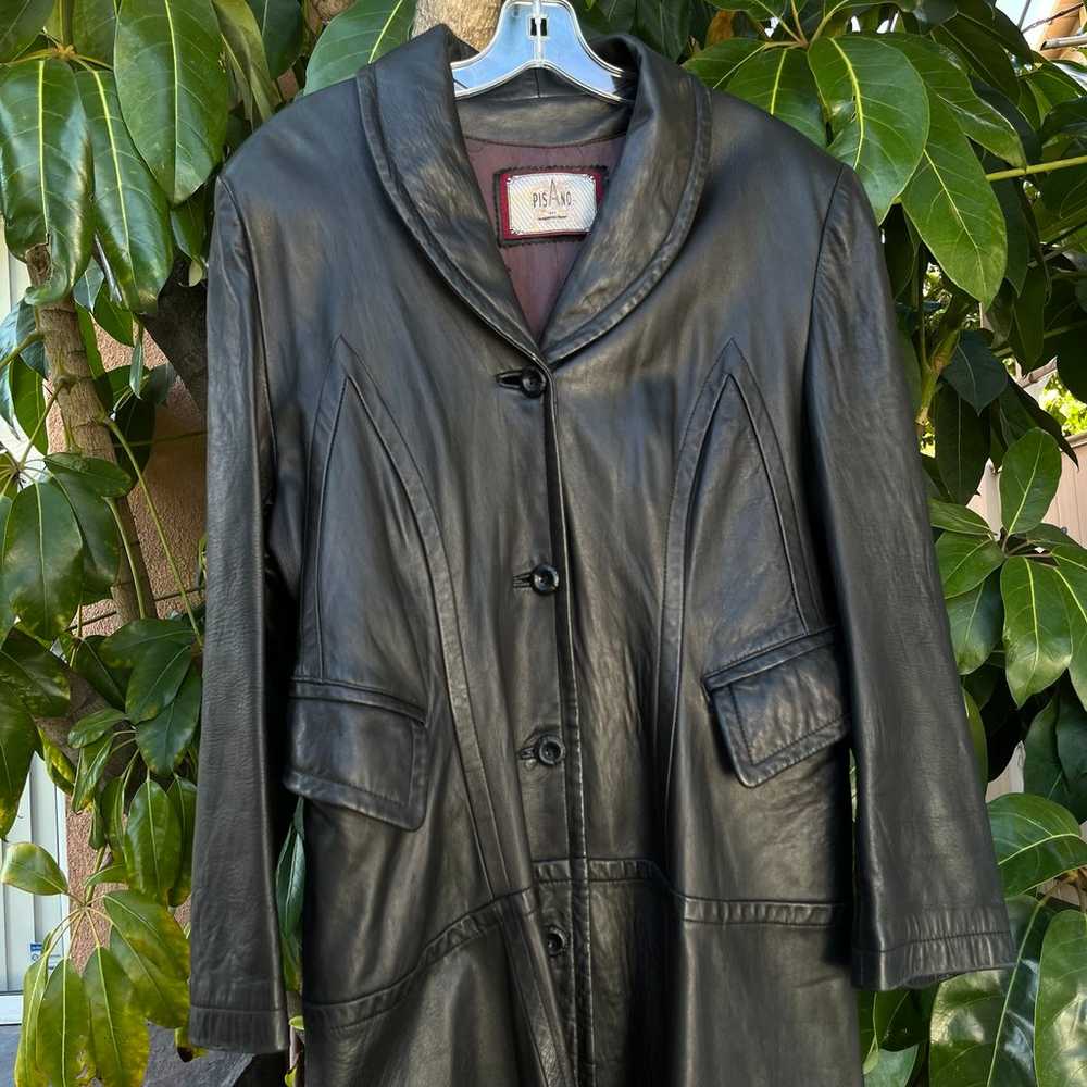 Vintage Pisano black leather long coat - image 2