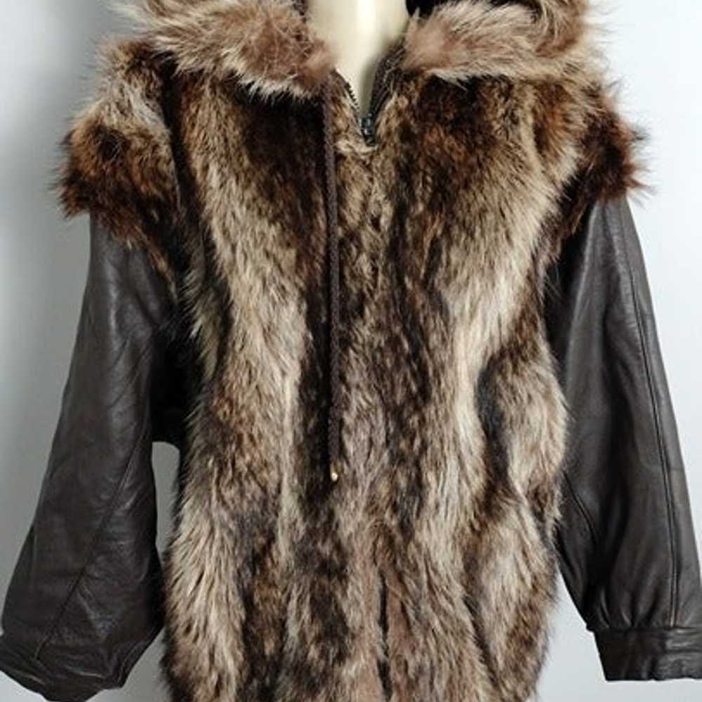 Vintage 80's Genuine Raccoon Fur Hooded Jacket Wo… - image 1