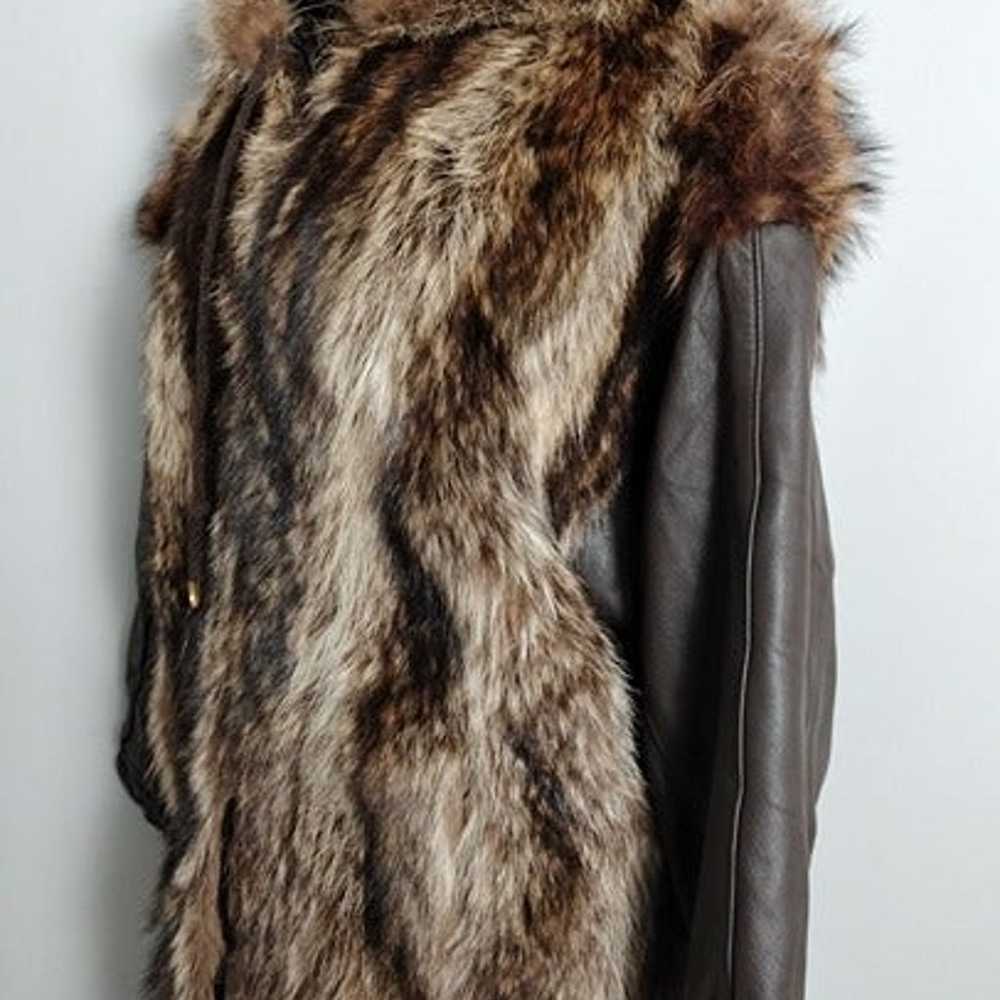 Vintage 80's Genuine Raccoon Fur Hooded Jacket Wo… - image 2