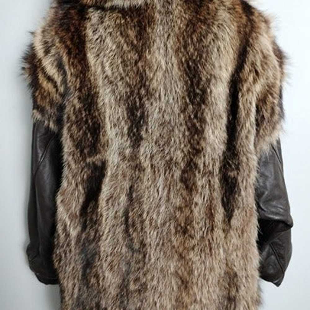 Vintage 80's Genuine Raccoon Fur Hooded Jacket Wo… - image 3