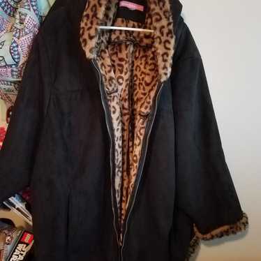 Black Suede/Leopard Print Coat