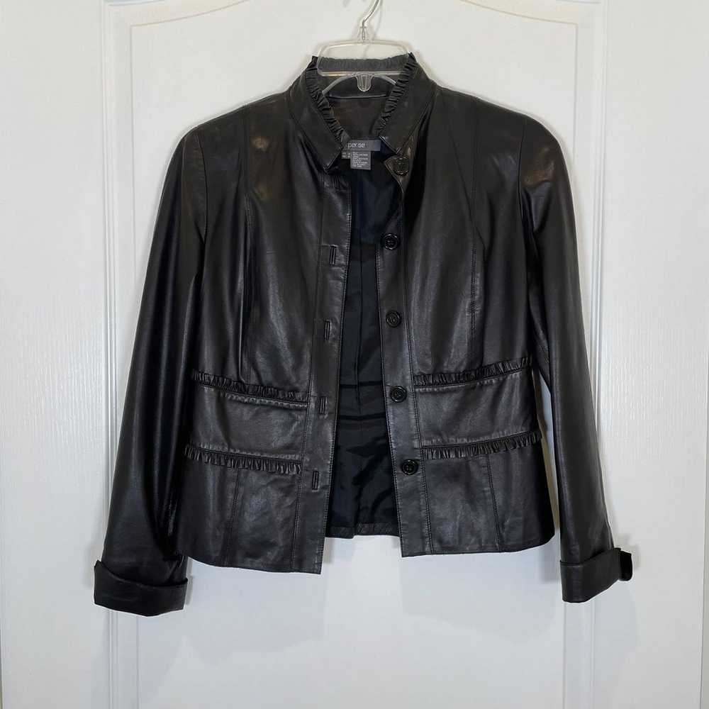 Per Se Carlisle Black Leather Jacket Button Down … - image 2