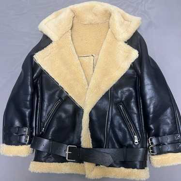Black Leather fur jacket