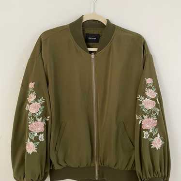 Balloon Sleeve Flower Embroidered Women's Bomber J