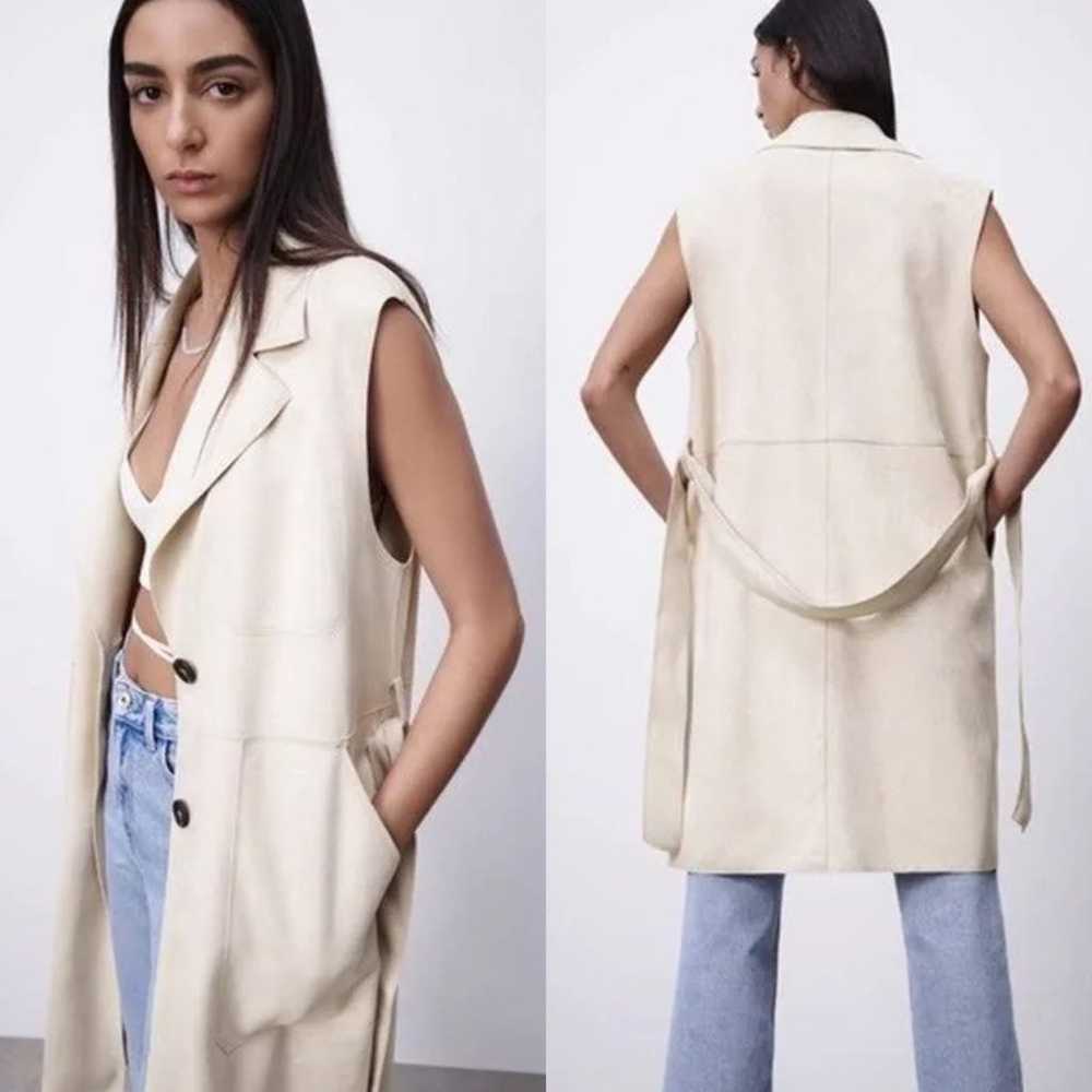 ZARA Cream Faux Suede Belted Vest Size S - image 1