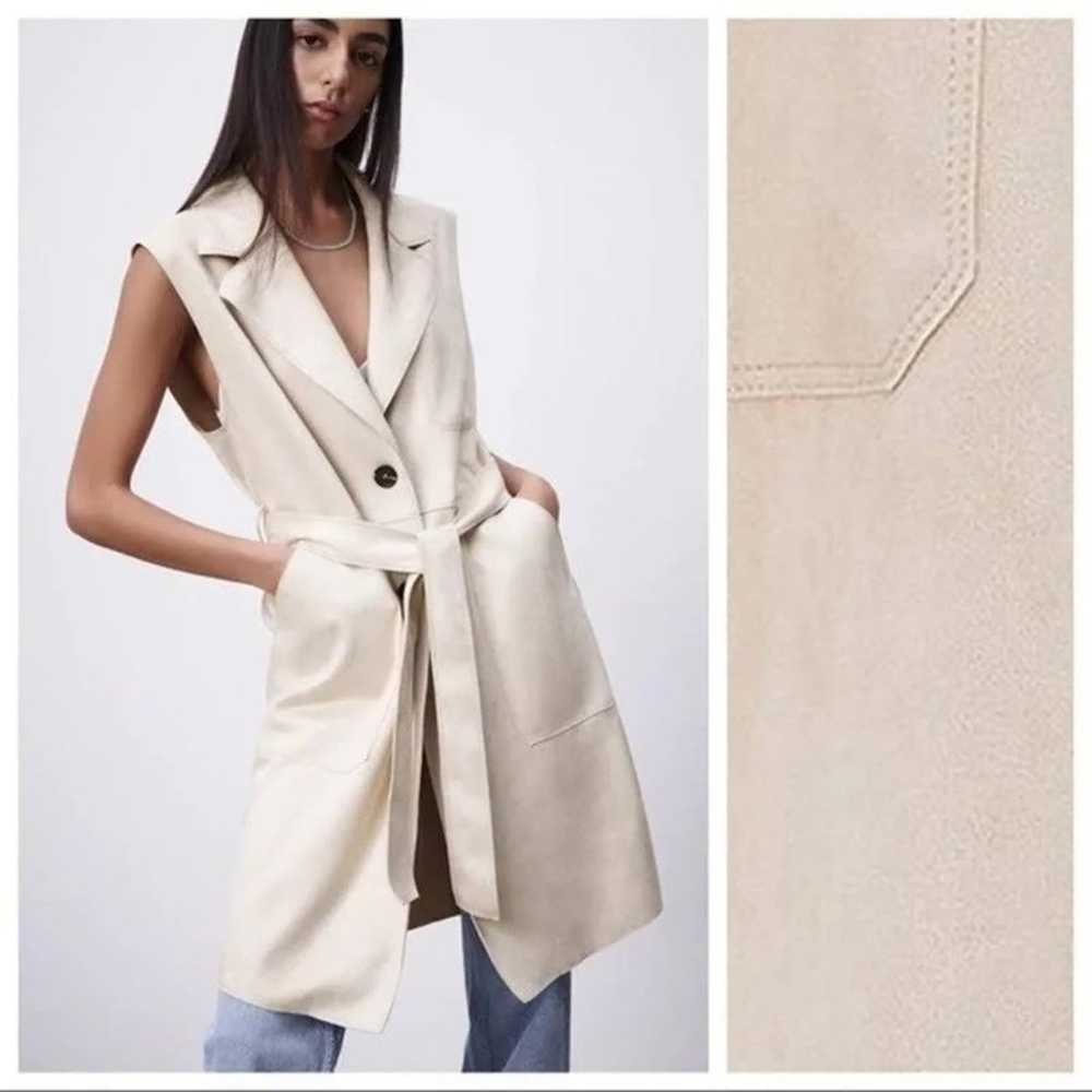 ZARA Cream Faux Suede Belted Vest Size S - image 2