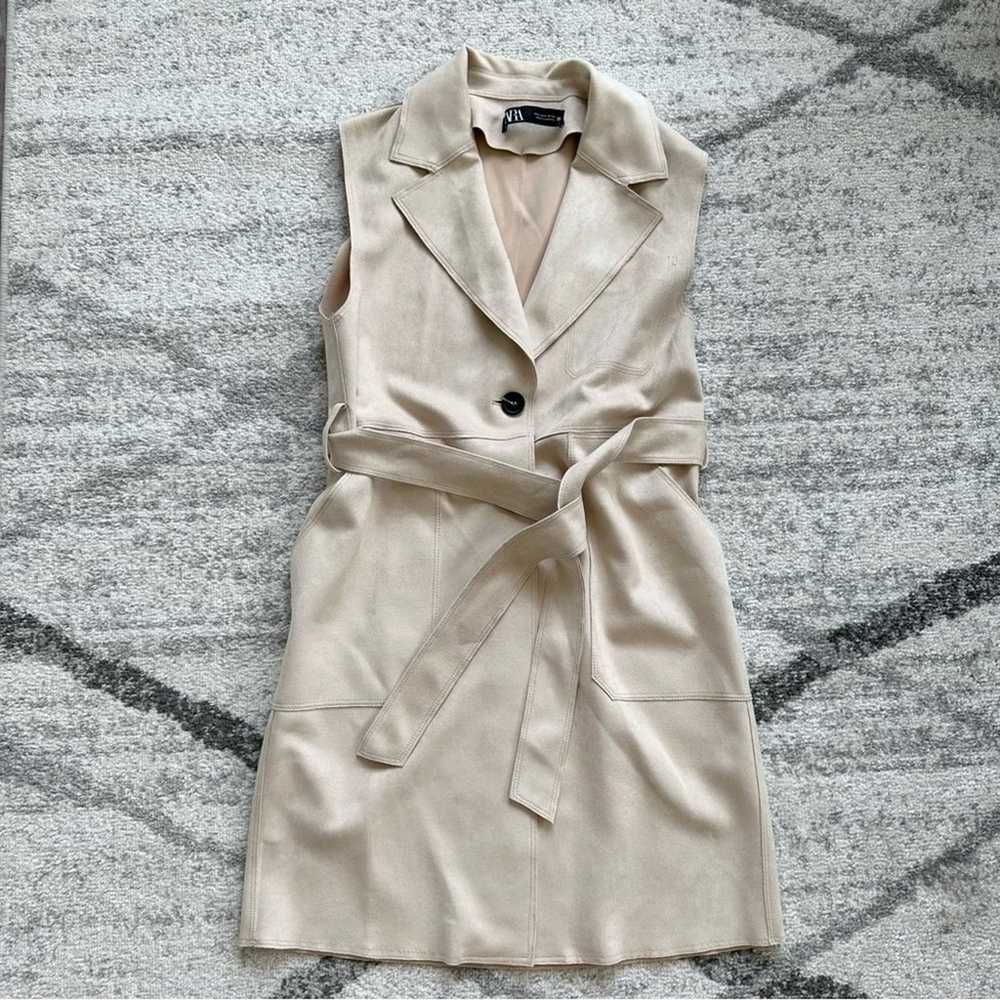 ZARA Cream Faux Suede Belted Vest Size S - image 9