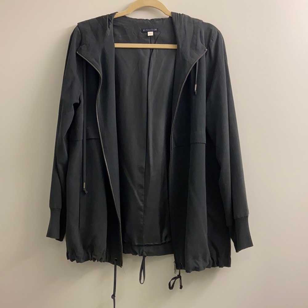 Eileen Fisher Navy Silk Hooded Jacket - image 1