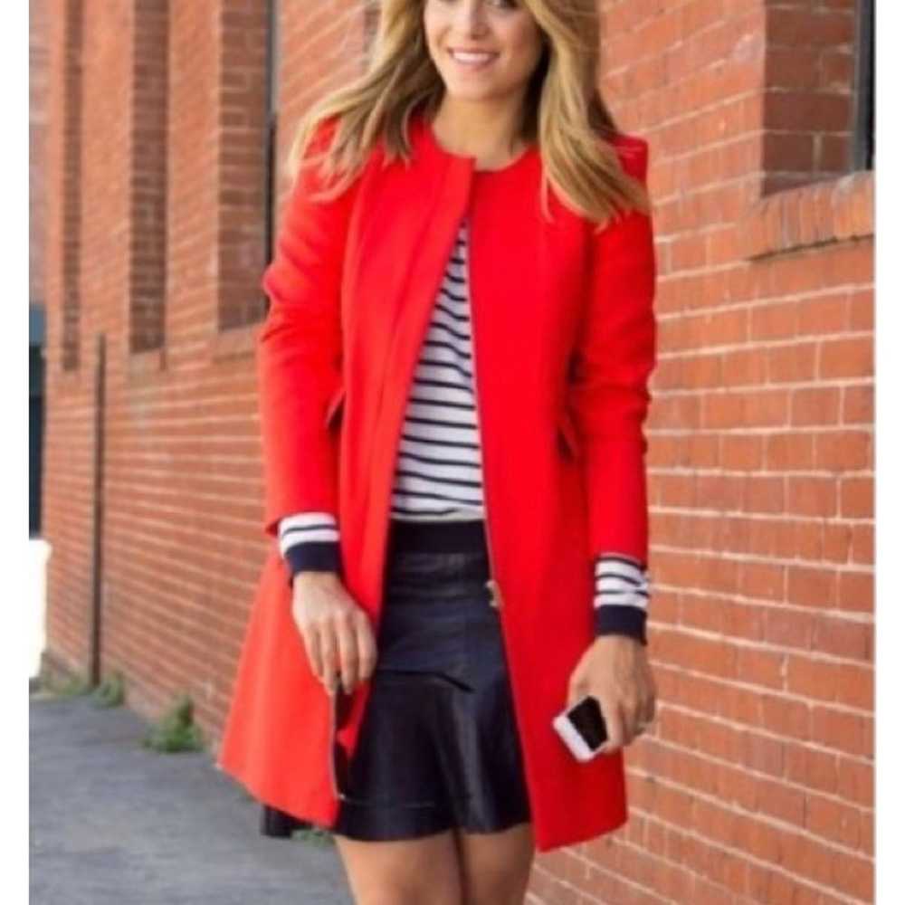 Zara Woman Full Zip Red Coat Flap Pockets Long Pu… - image 1