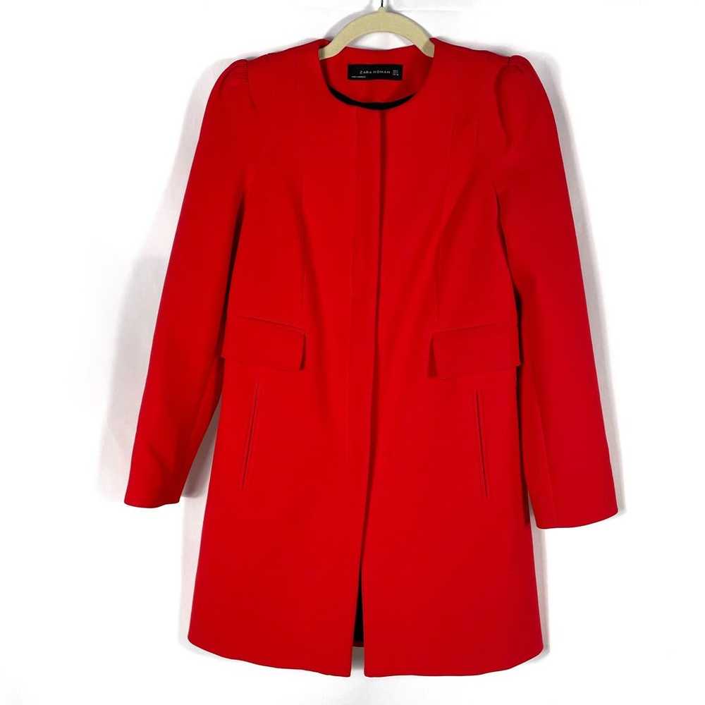 Zara Woman Full Zip Red Coat Flap Pockets Long Pu… - image 2