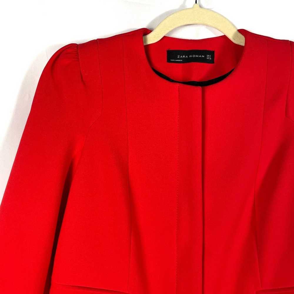 Zara Woman Full Zip Red Coat Flap Pockets Long Pu… - image 3