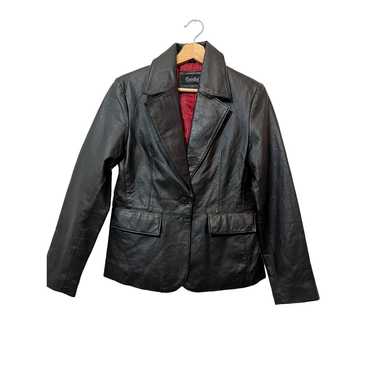 Excelled Collection Red Lining  Leather Blazer