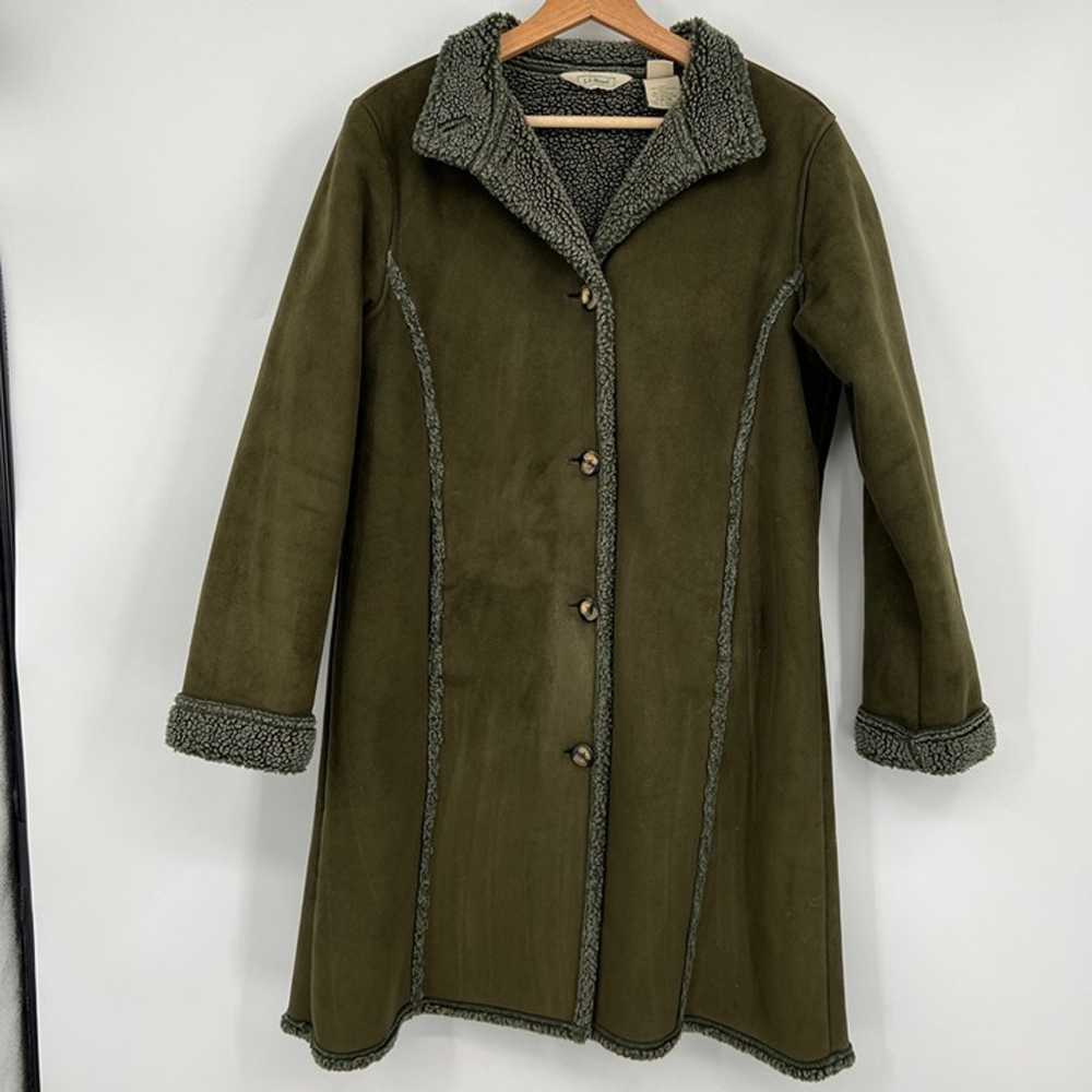 LL BEAN Coat Jacket Faux Suede Shearling Long Jac… - image 1