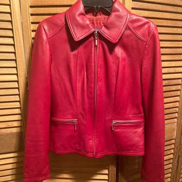 Kenneth Cole Reaction Red Genuine Leather Jacket