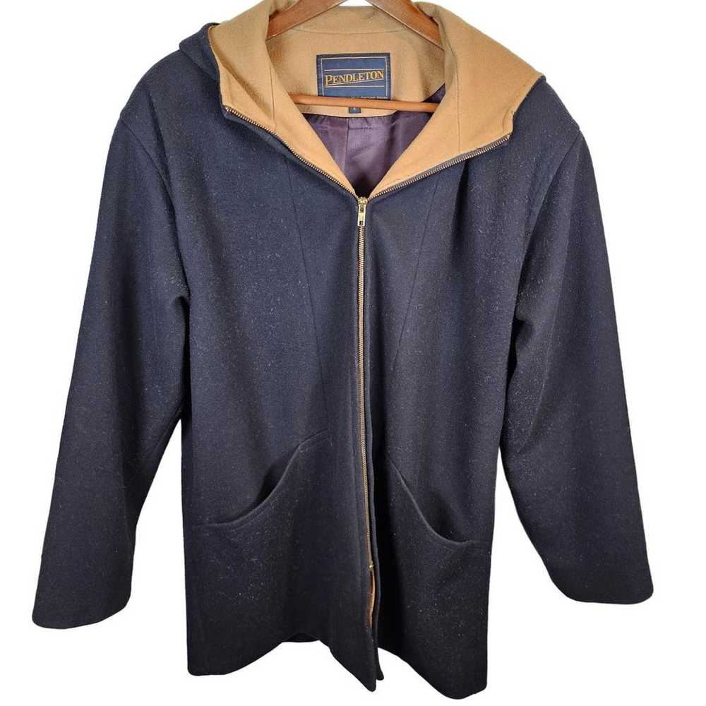 Pendleton Vintage Blue 100% Wool Hooded Full Zip … - image 1