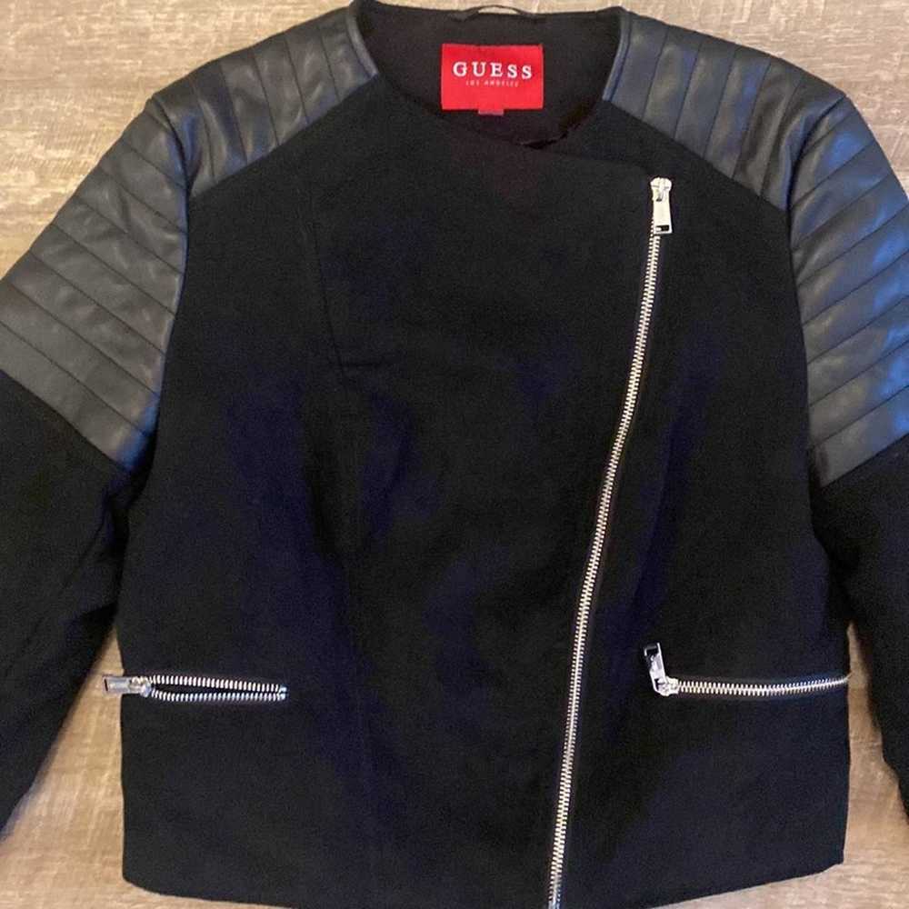 Guess Black Leather Moto Jacket Size M - image 2