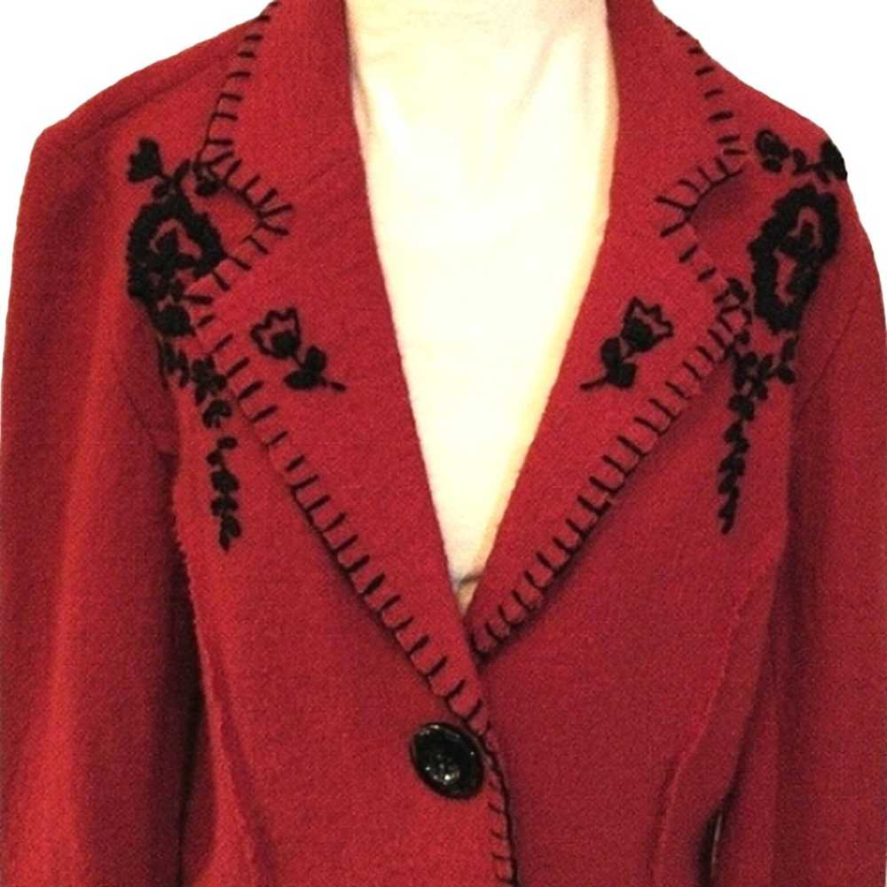 BOILED WOOL Jacket Sz L RED Embroidered Lisa Inte… - image 2