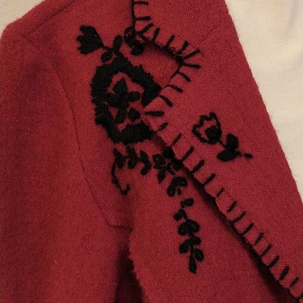 BOILED WOOL Jacket Sz L RED Embroidered Lisa Inte… - image 4