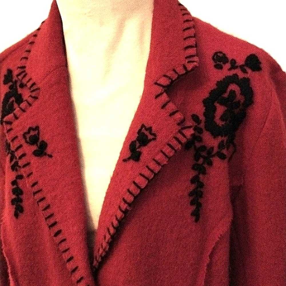 BOILED WOOL Jacket Sz L RED Embroidered Lisa Inte… - image 5