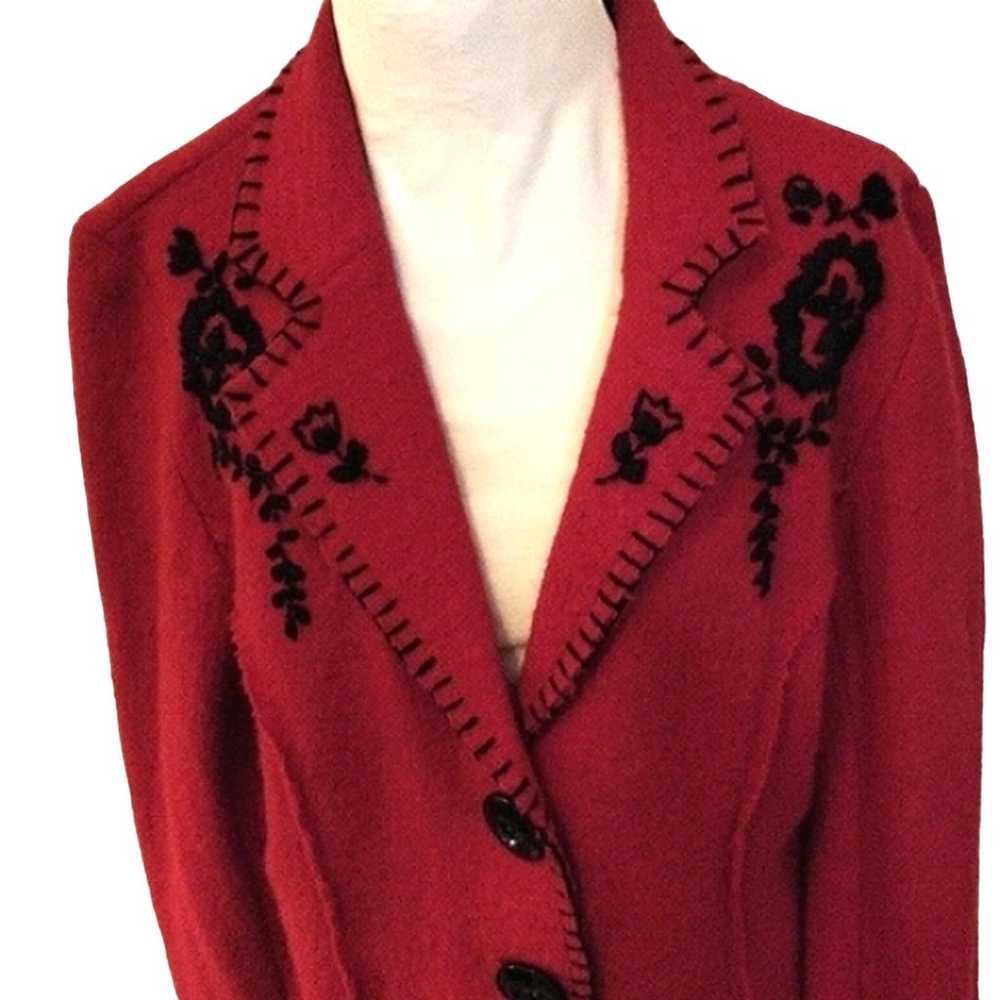 BOILED WOOL Jacket Sz L RED Embroidered Lisa Inte… - image 6