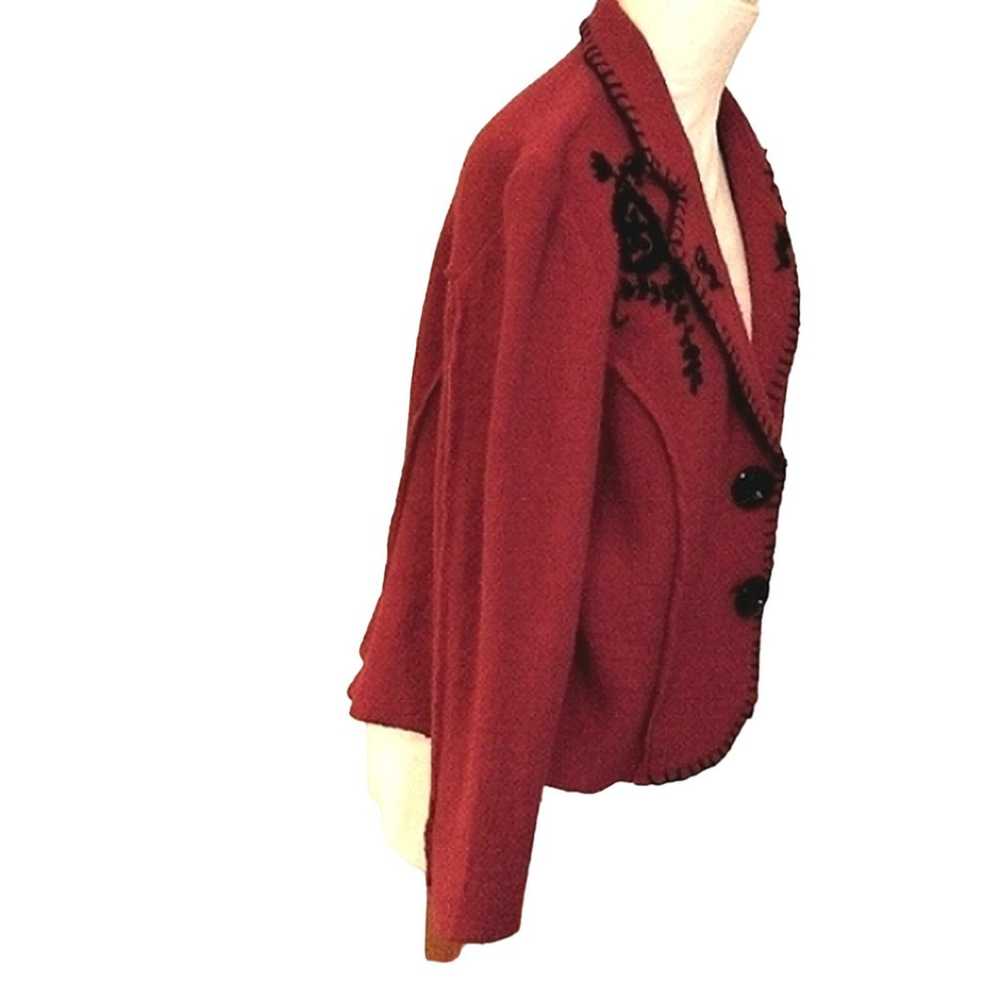 BOILED WOOL Jacket Sz L RED Embroidered Lisa Inte… - image 7