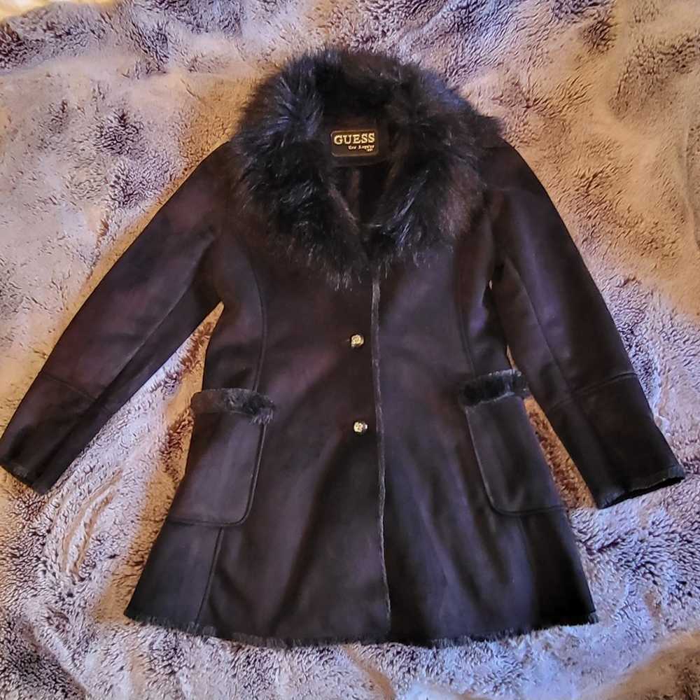 Guess Faux Fur Black Coat Large - image 2