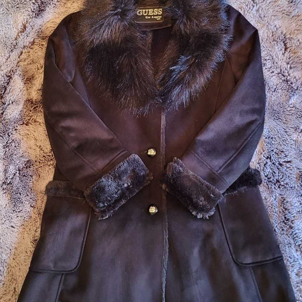 Guess Faux Fur Black Coat Large - image 9
