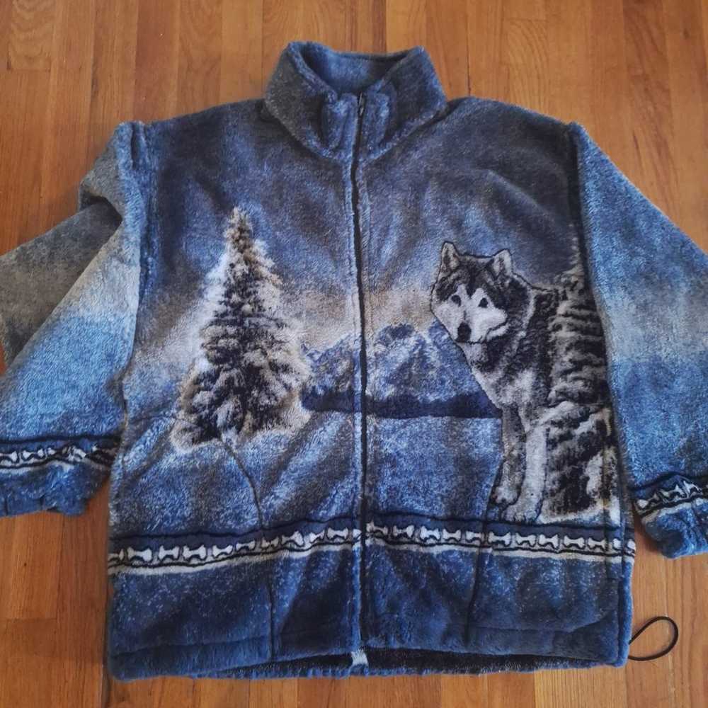 Siberian husky wolf fleece jacket size large new - image 1