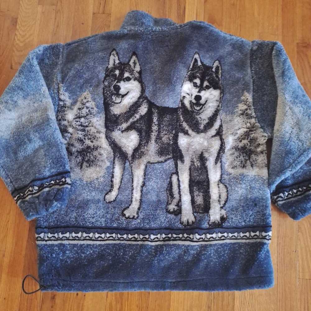 Siberian husky wolf fleece jacket size large new - image 3