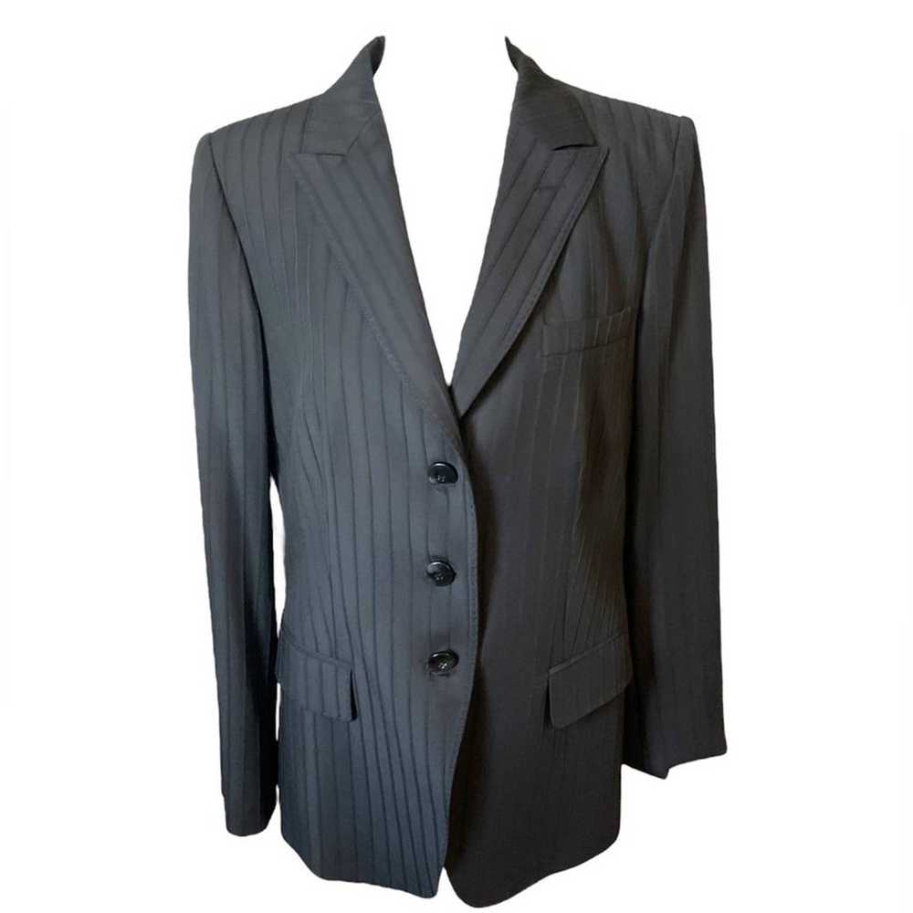 Armani Black Pinstripe Shoulder Pad Blazer Size 12 - image 1