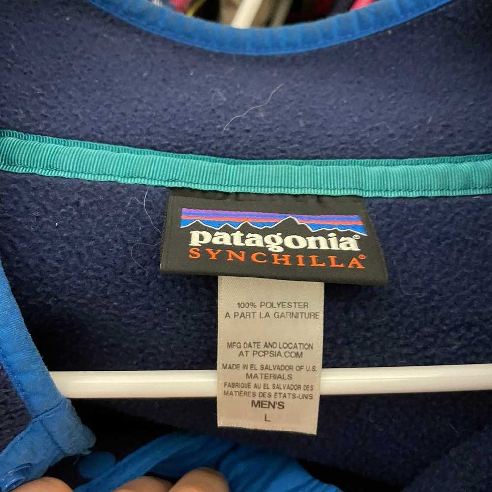 Men's Patagonia Synchilla Pullover Blue and Tan - image 6
