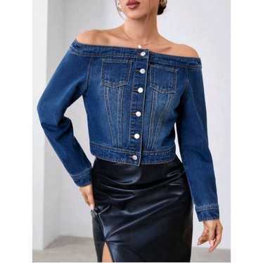 Vintage What's Hot Stretch Off The Shoulder Denim… - image 1