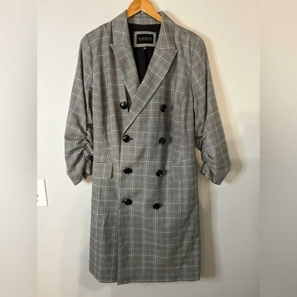 Eloquii Grey Plaid Belted Trench Coat Dress - image 2