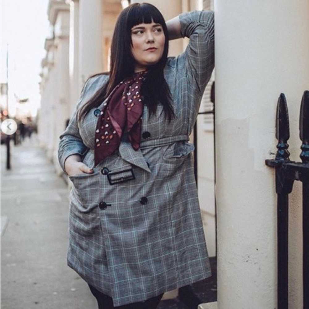 Eloquii Grey Plaid Belted Trench Coat Dress - image 9