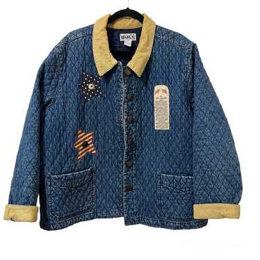 Vintage Blue & Tan Quilted America Shacket - image 1